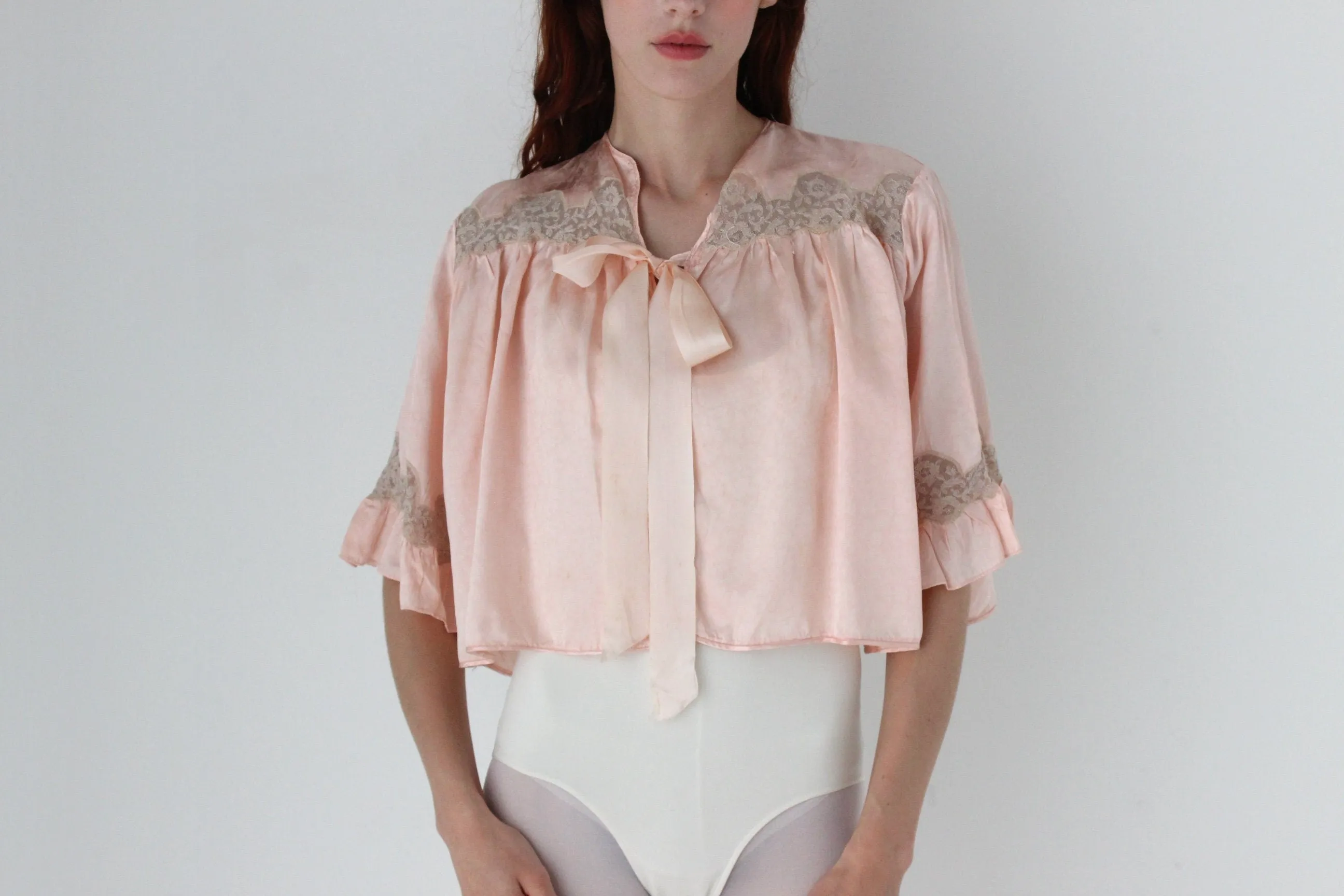 1930s Antique Satin & Lace Boudoir Jacket