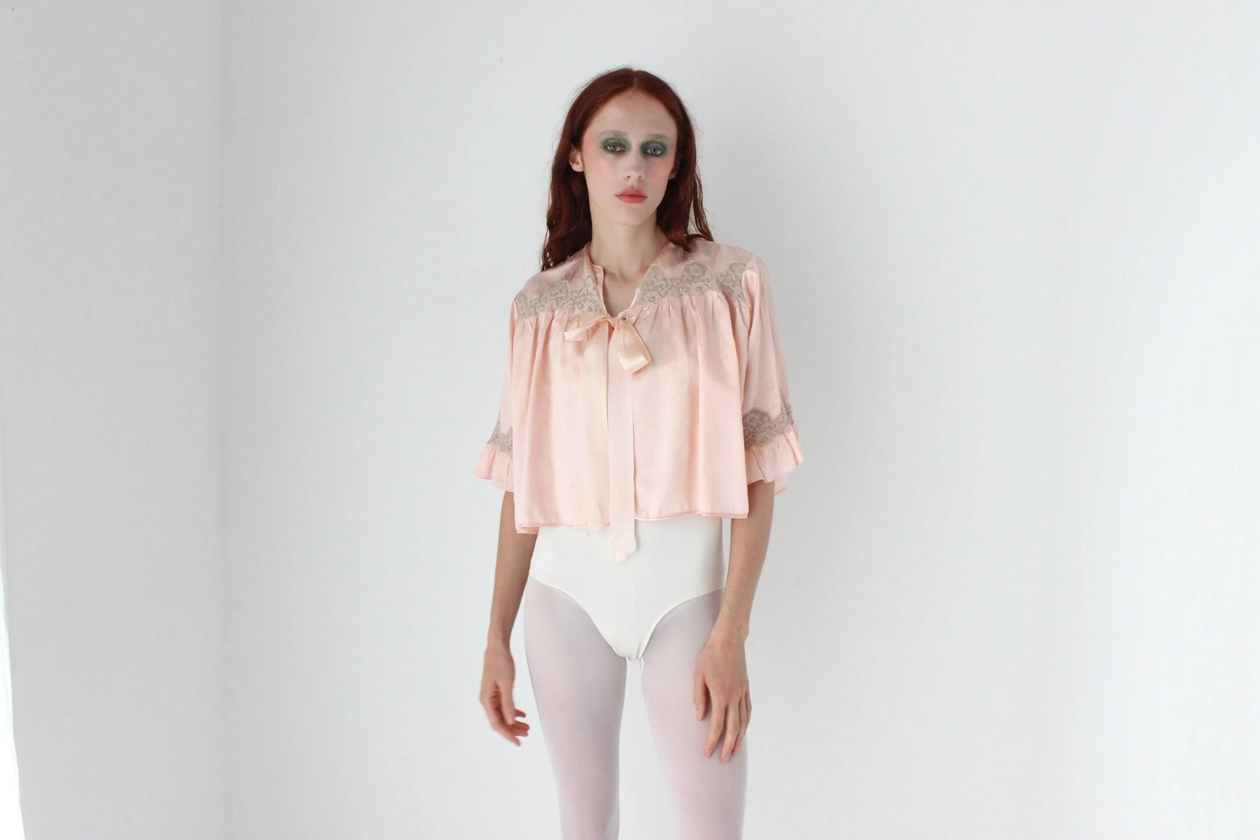 1930s Antique Satin & Lace Boudoir Jacket