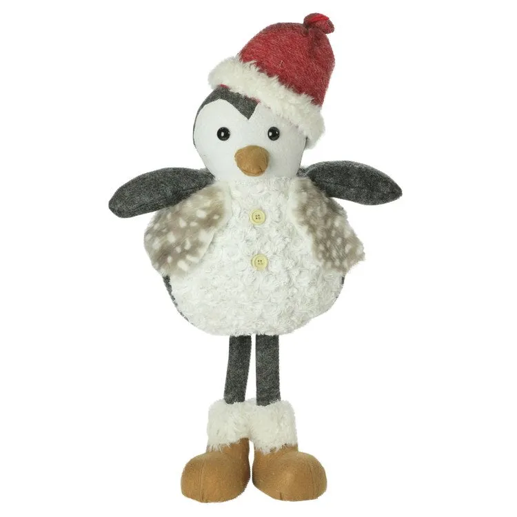 24" Gray and White Sitting Penguin with Beanie Santa Hat Christmas Figurine