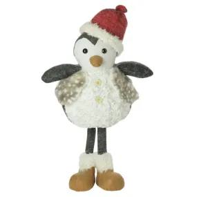 24" Gray and White Sitting Penguin with Beanie Santa Hat Christmas Figurine