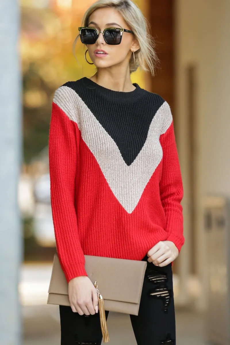 Catching Love Red Chevron Sweater