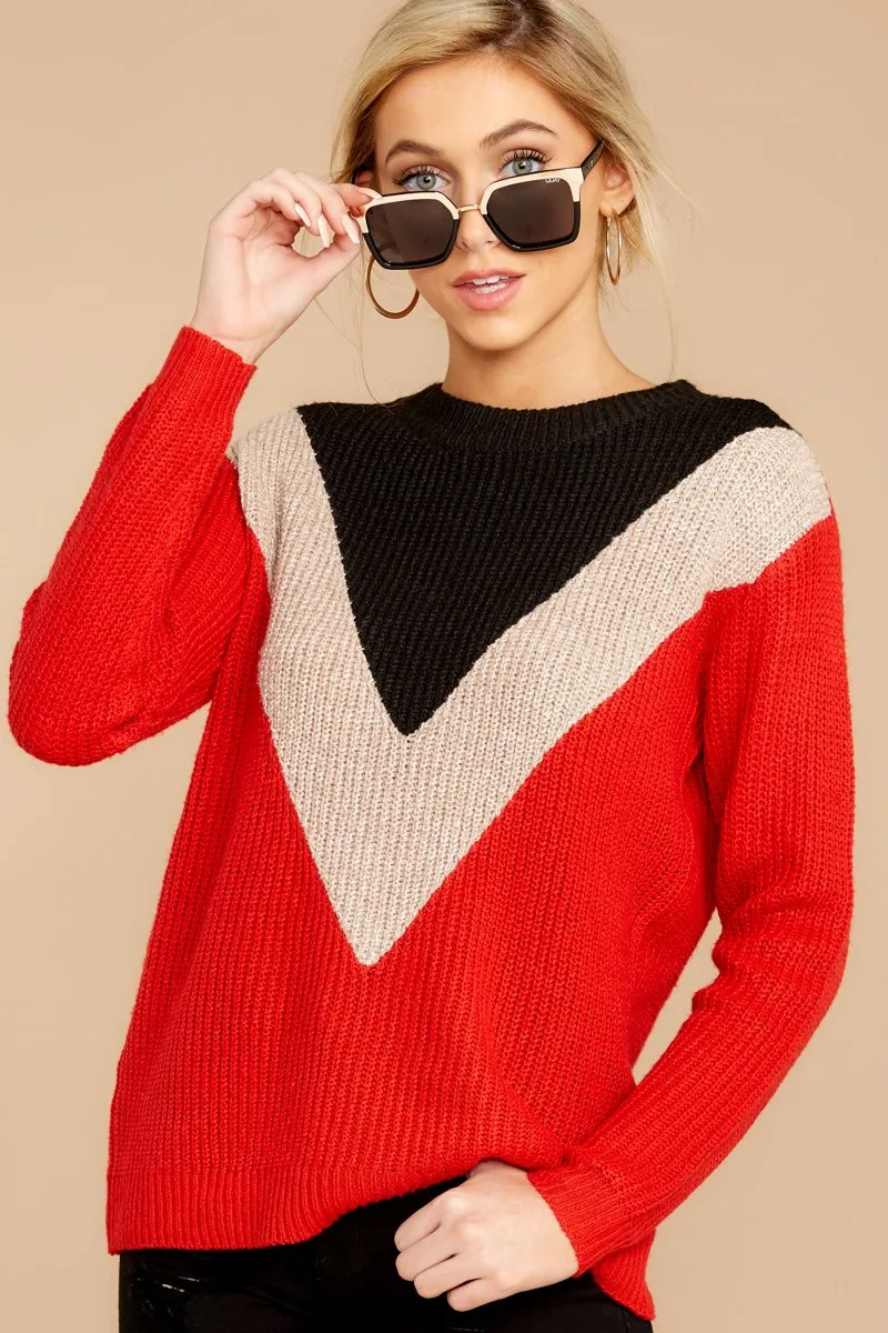 Catching Love Red Chevron Sweater