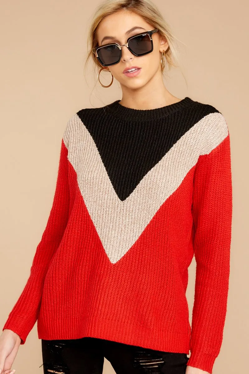 Catching Love Red Chevron Sweater