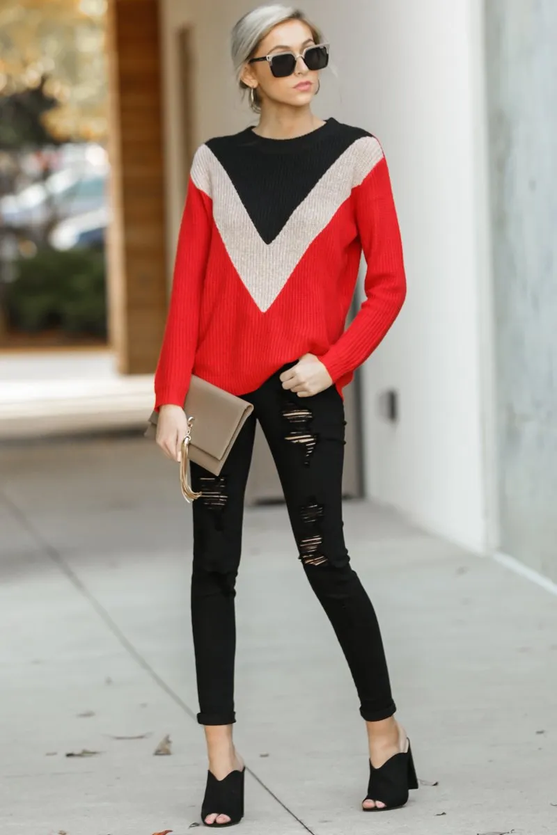 Catching Love Red Chevron Sweater