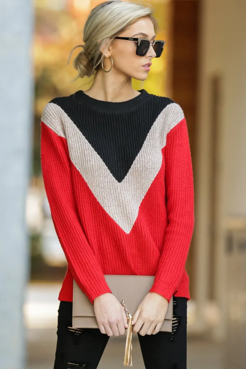 Catching Love Red Chevron Sweater