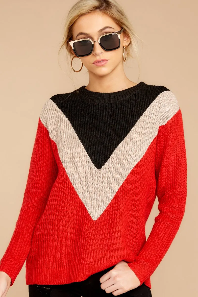 Catching Love Red Chevron Sweater