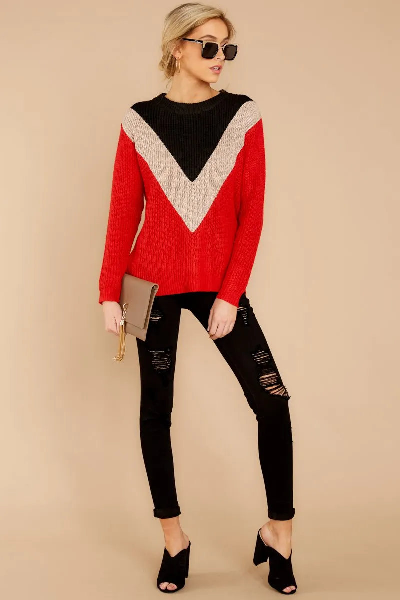 Catching Love Red Chevron Sweater