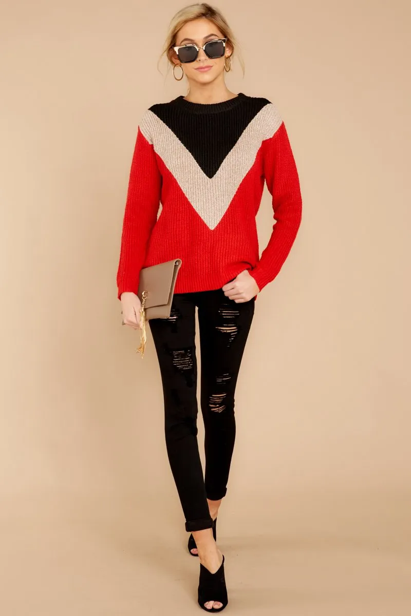 Catching Love Red Chevron Sweater