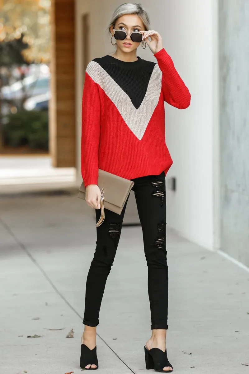 Catching Love Red Chevron Sweater