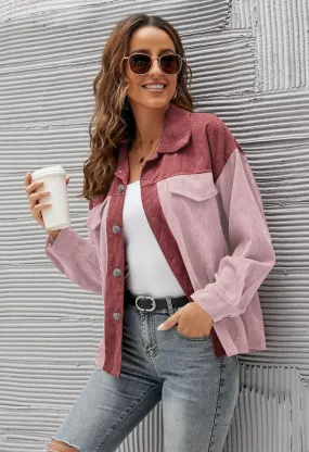 Corduroy Color Block Shacket Button Top  COLORS