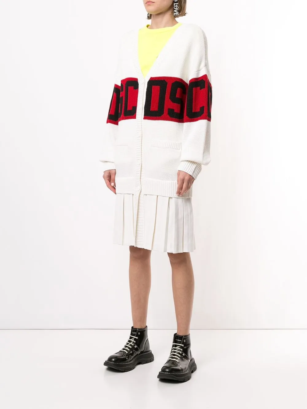 GCDS Woman Logo Sweater Cardigan Dress White