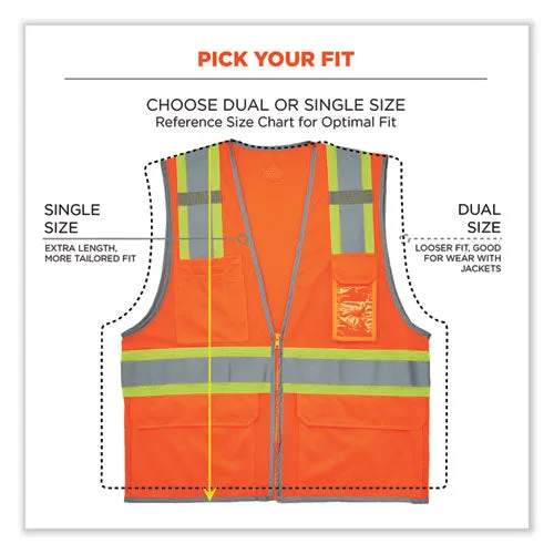 Glowear 8246z Class 2 Two-tone Mesh Reflective Binding Zipper Vest, Polyester, Small/med, Orange, Ships In 1-3 Business Days
