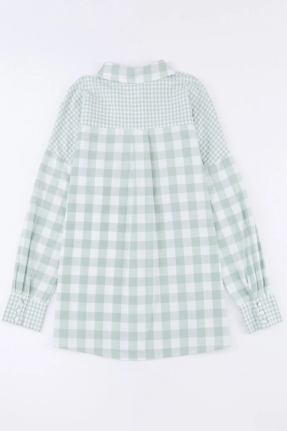 Green Mix Checked Patchwork Long Sleeve Shirt