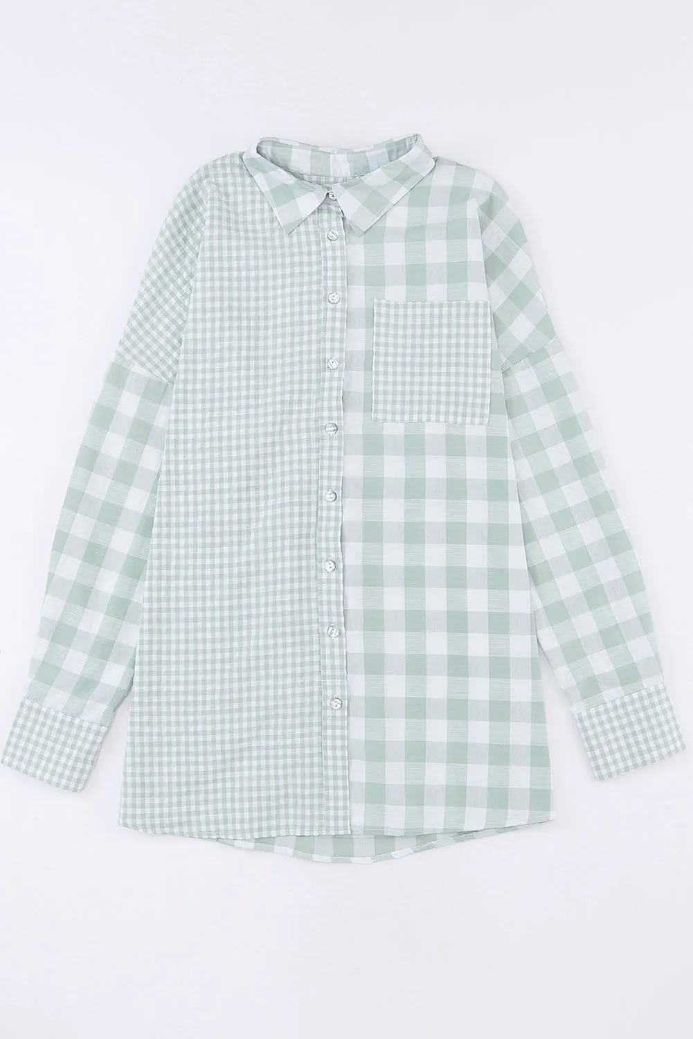 Green Mix Checked Patchwork Long Sleeve Shirt