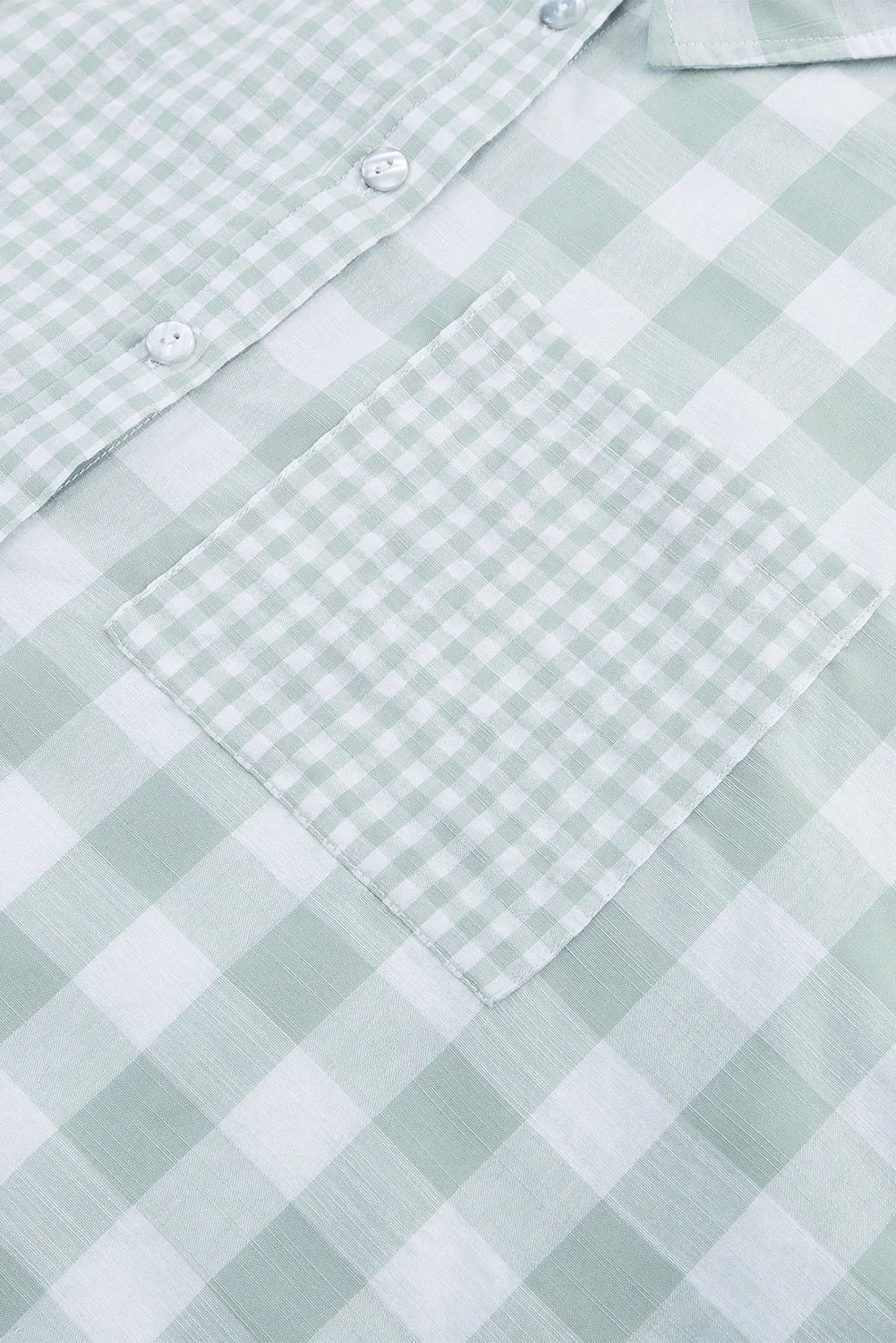 Green Mix Checked Patchwork Long Sleeve Shirt