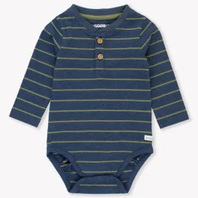 Heather Navy & Dusty Olive Knit Long Sleeve 2-Button Henley Bodysuit