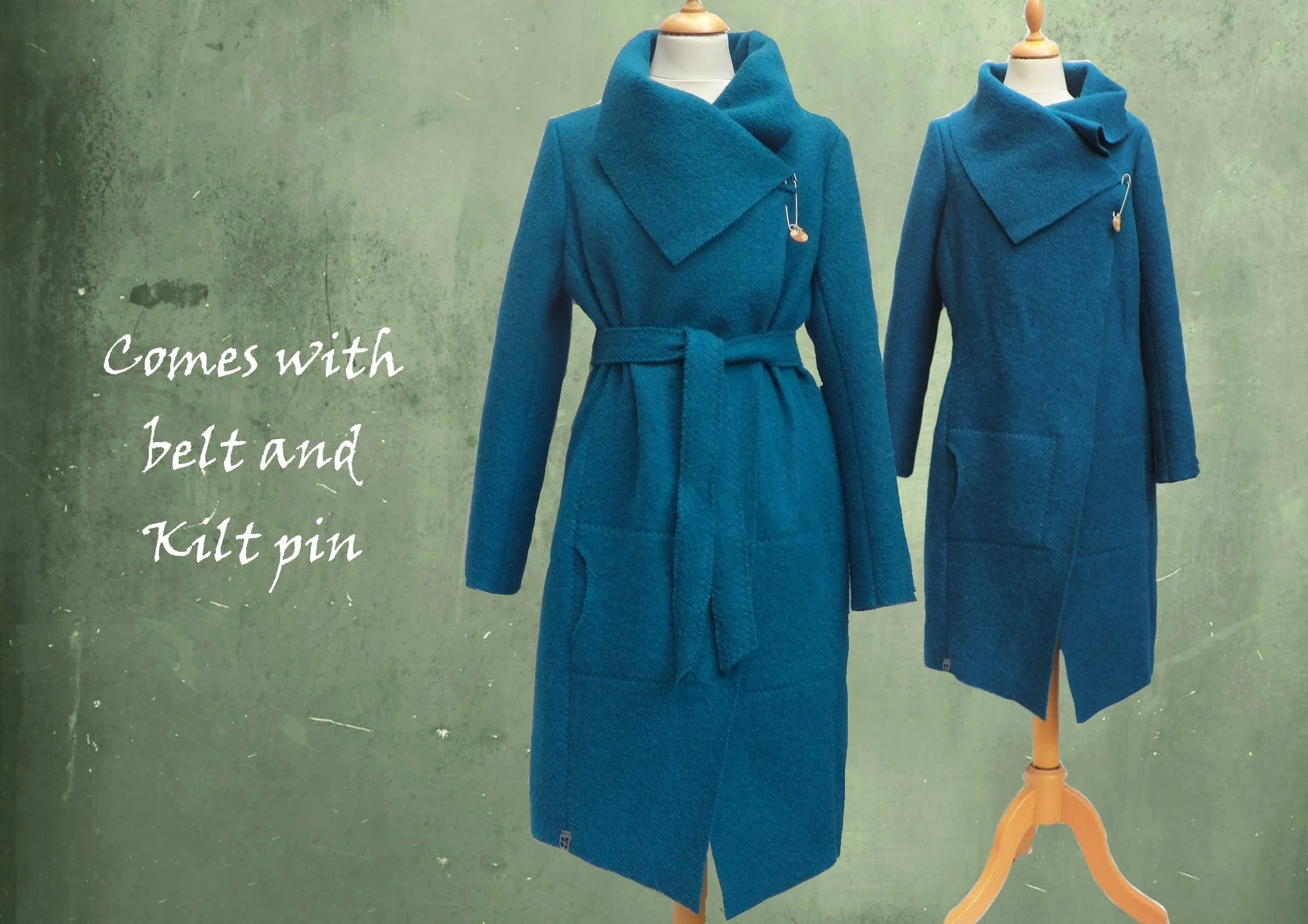 Lange wollen vest-jas van gekookte wol / jacket made of boiled wool