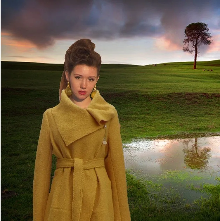Lange wollen vest-jas van gekookte wol / jacket made of boiled wool
