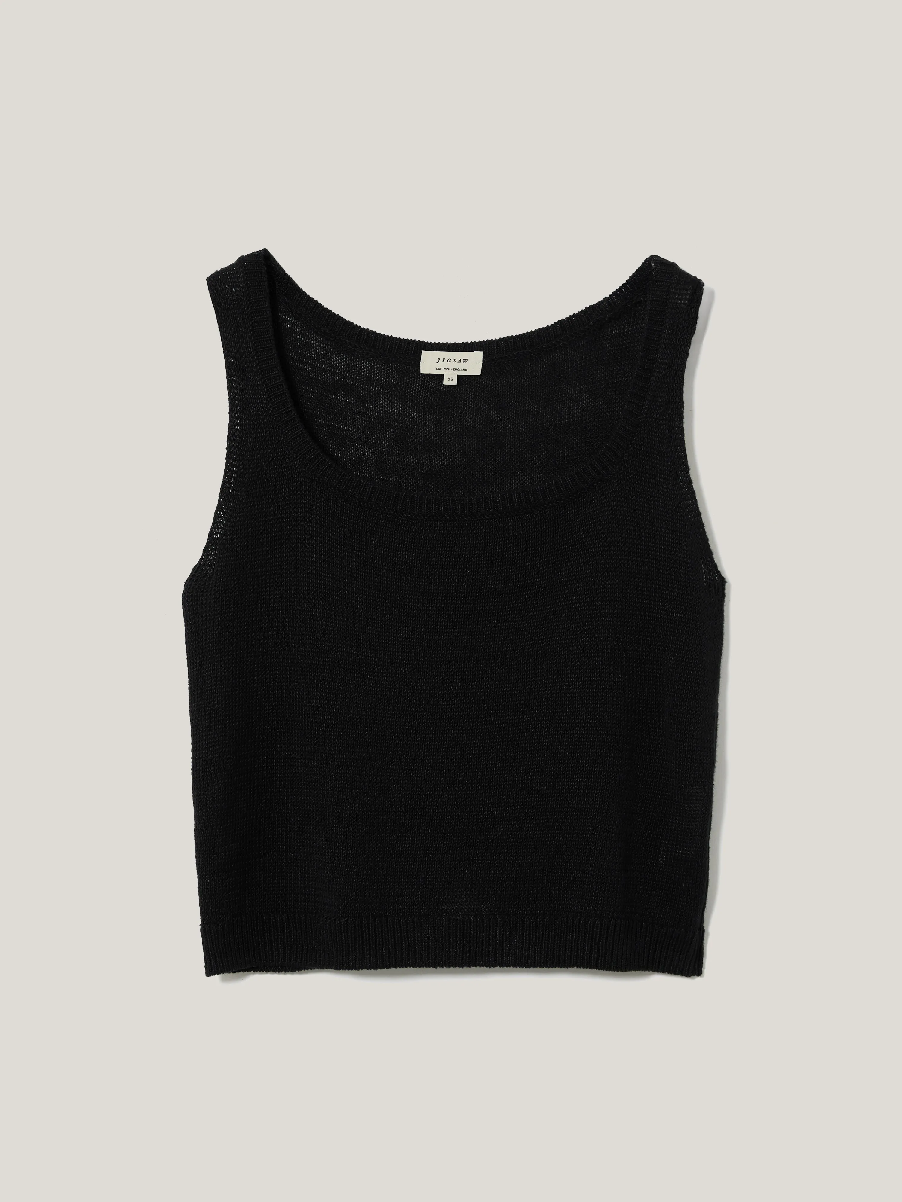 Linen Square Neck Knitted Vest | Navy