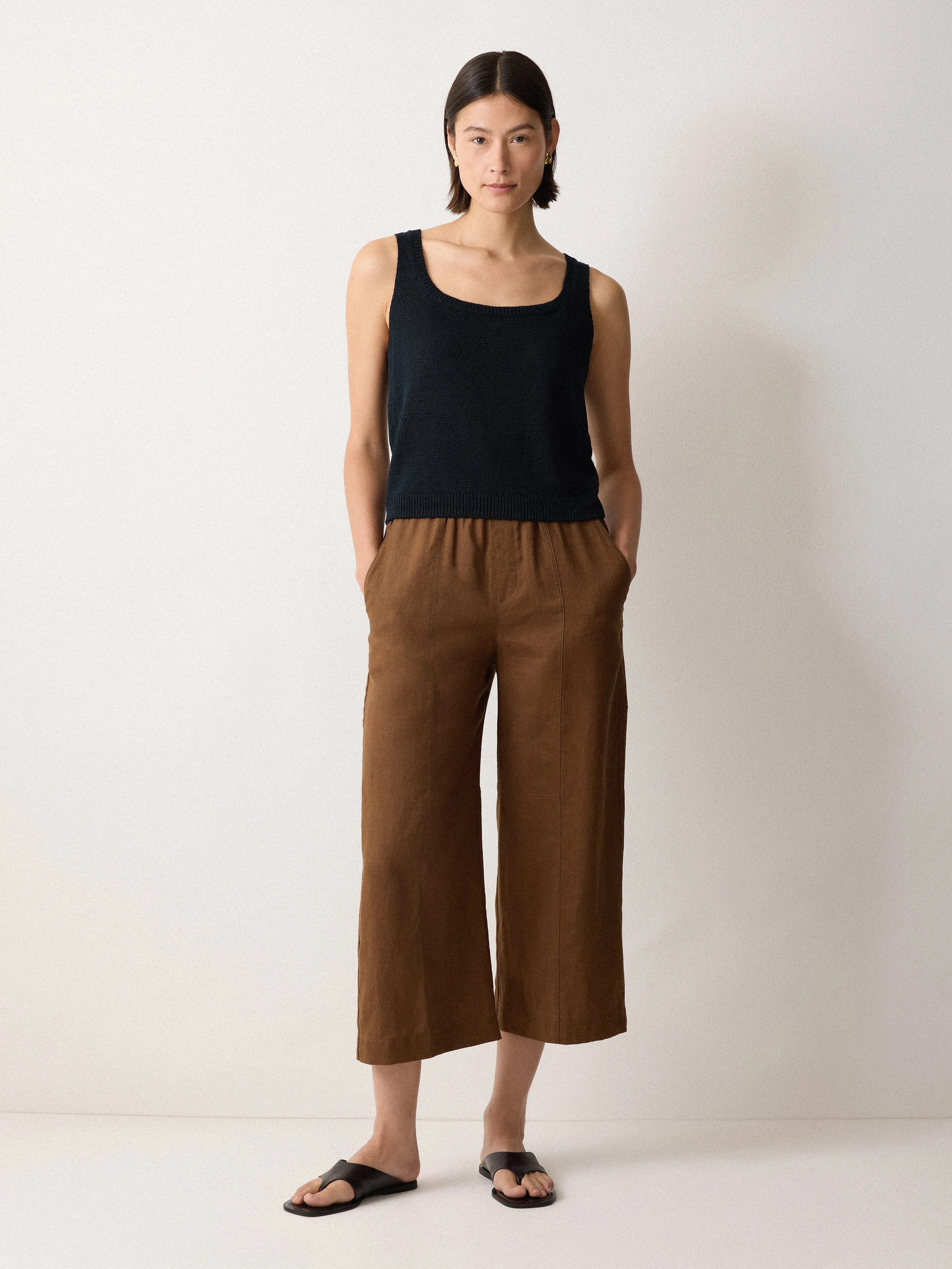 Linen Square Neck Knitted Vest | Navy