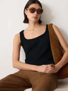 Linen Square Neck Knitted Vest | Navy