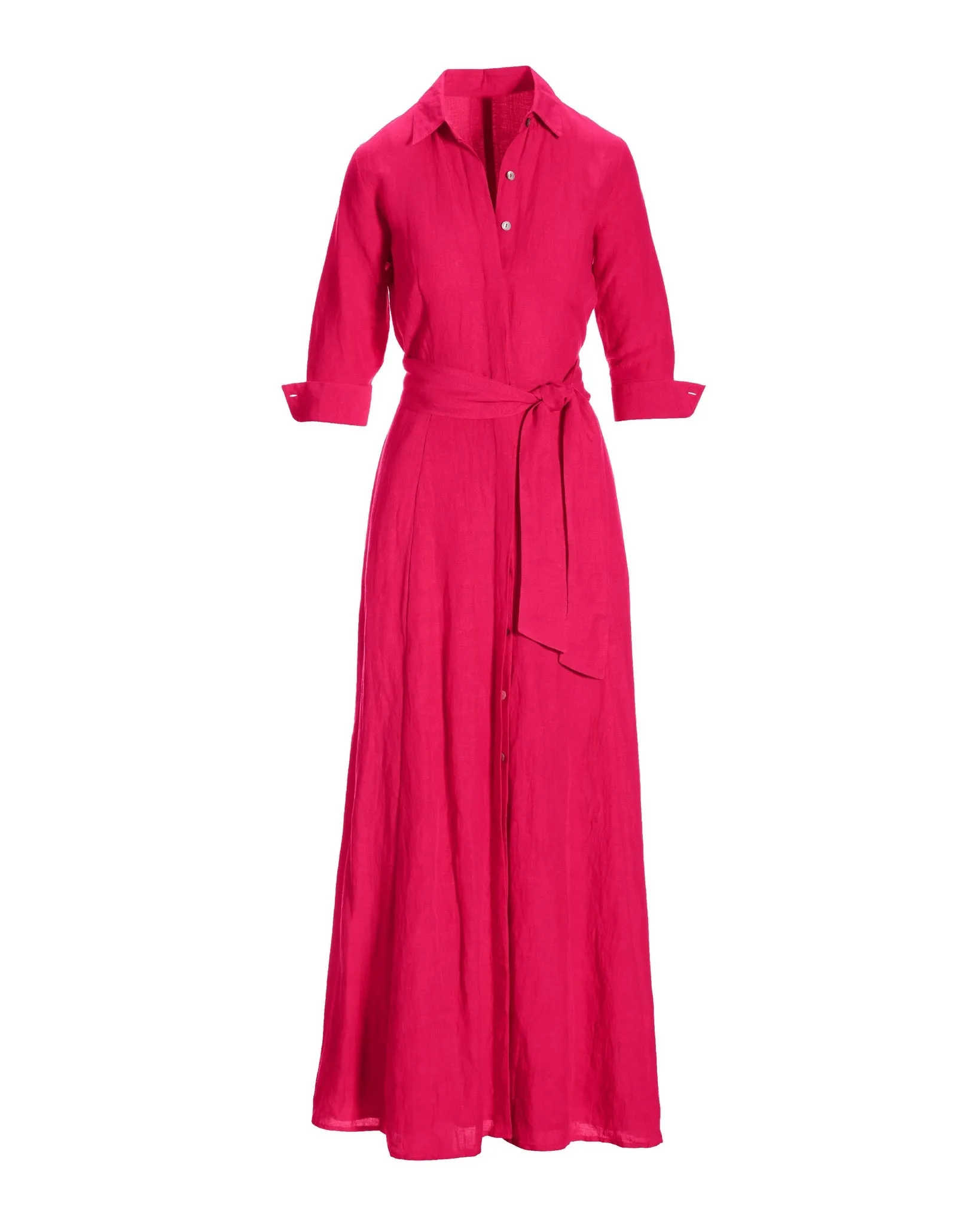Linen Three Quarter Sleeve Maxi Shirt Dress Blossom