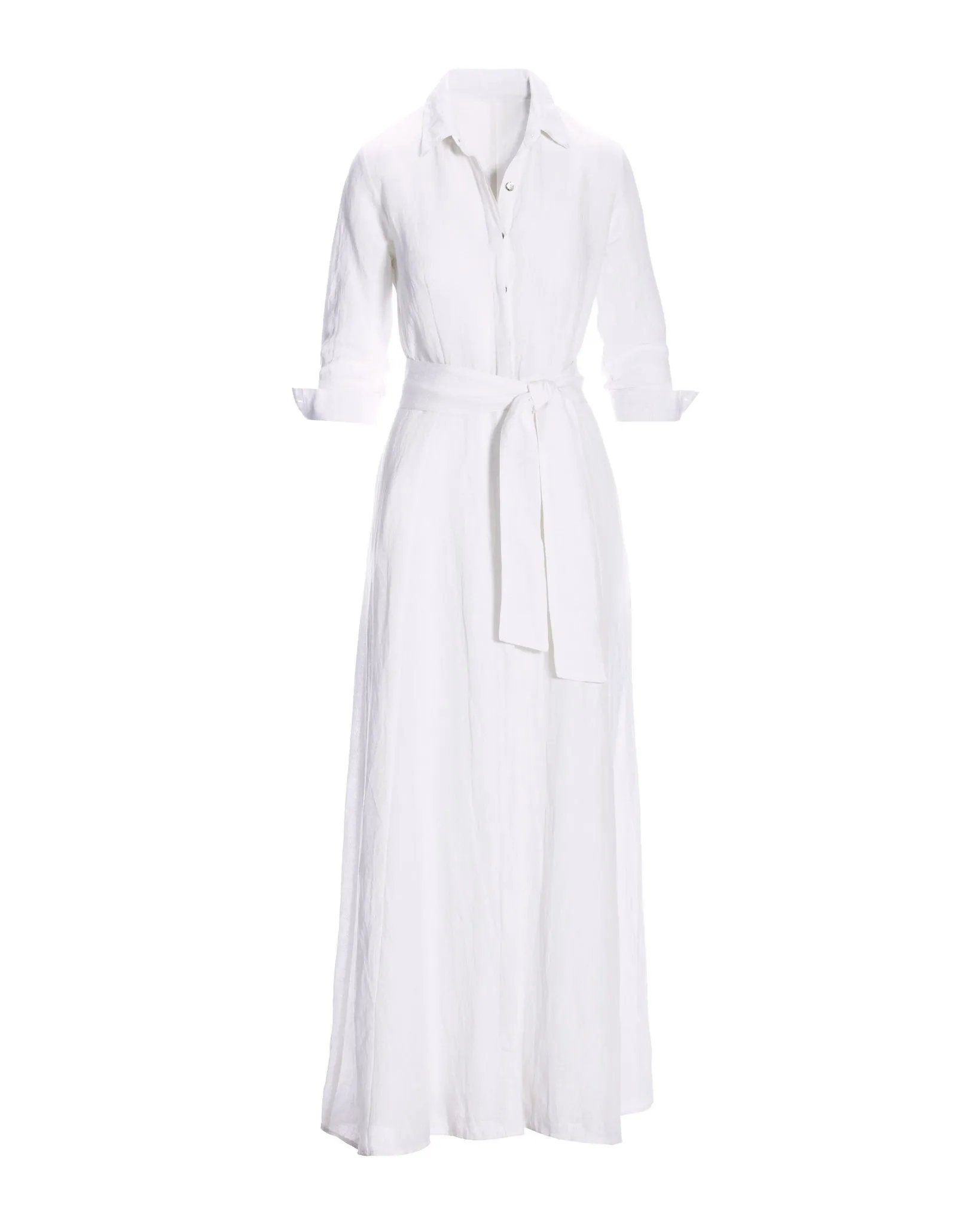 Linen Three Quarter Sleeve Maxi Shirt Dress White