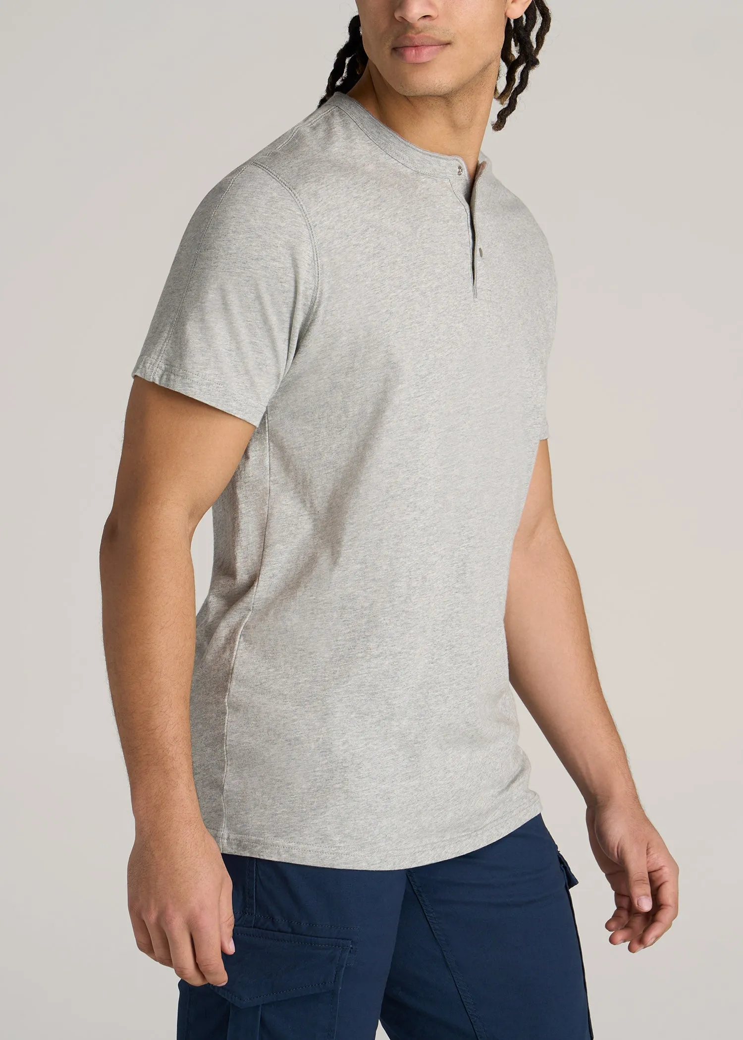 LJ&S REGULAR-FIT Jersey Henley Tee for Tall Men in Heathered Grey