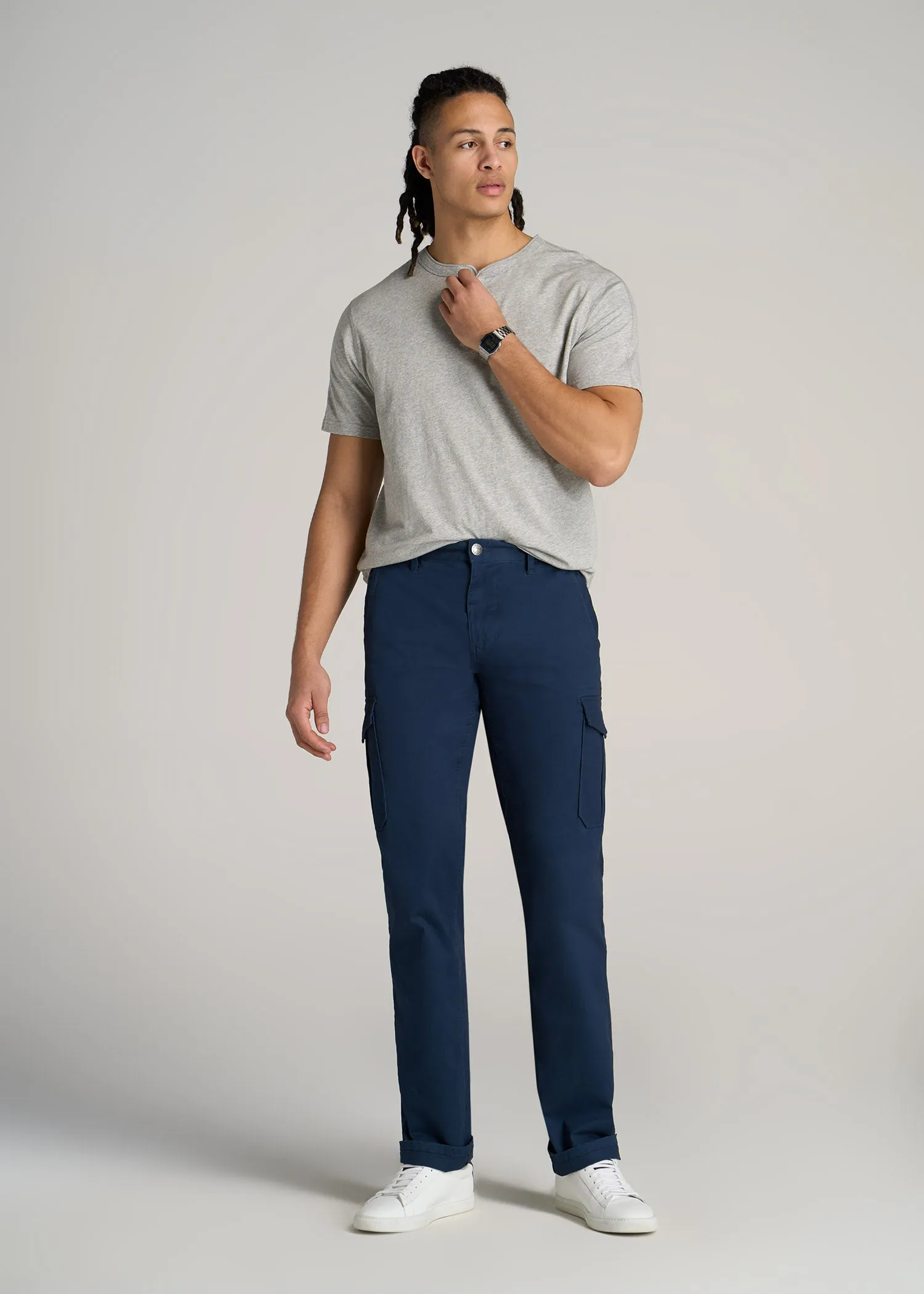 LJ&S REGULAR-FIT Jersey Henley Tee for Tall Men in Heathered Grey