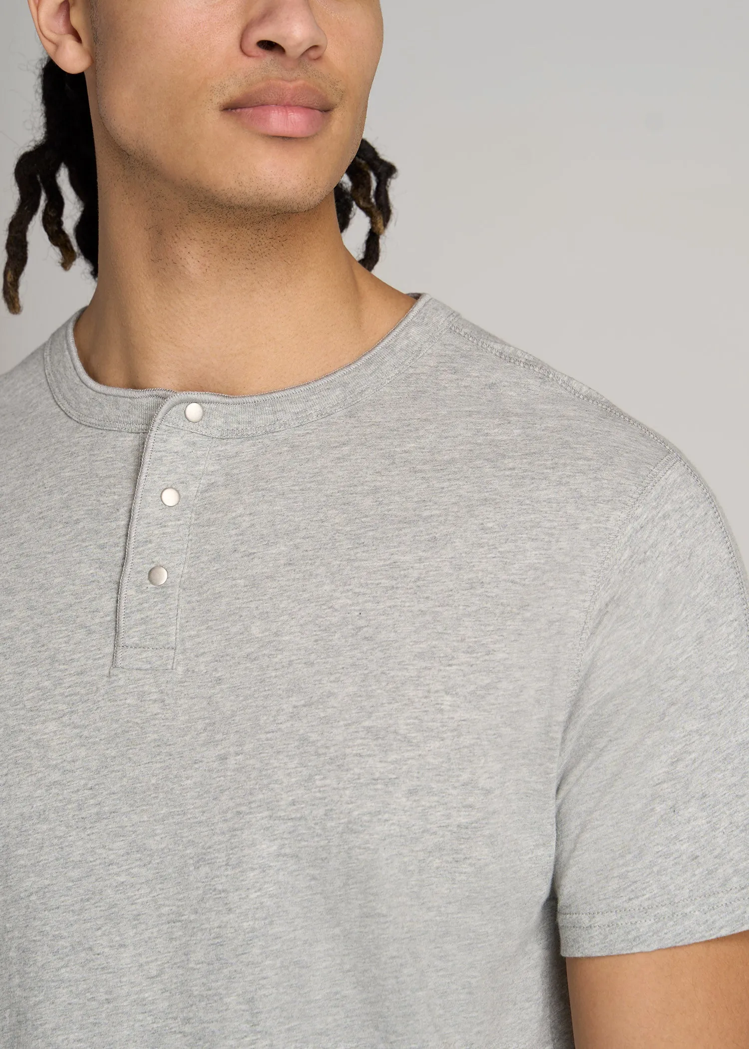 LJ&S REGULAR-FIT Jersey Henley Tee for Tall Men in Heathered Grey