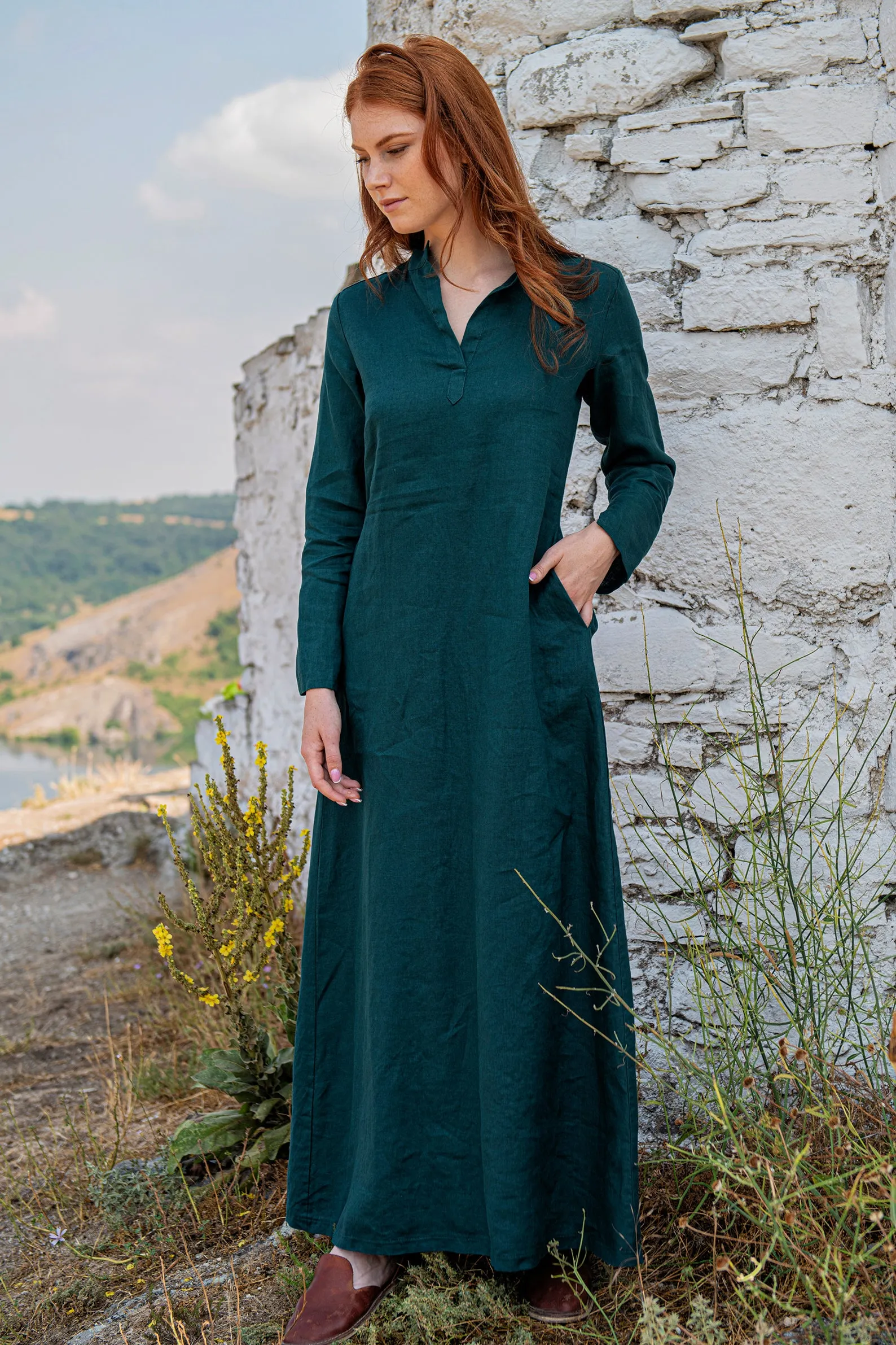 Maxi Linen Shirt Dress