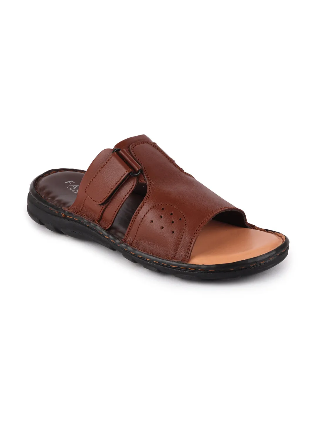 Men Tan Formal Leather Slip-On Dress Slip-On Slippers