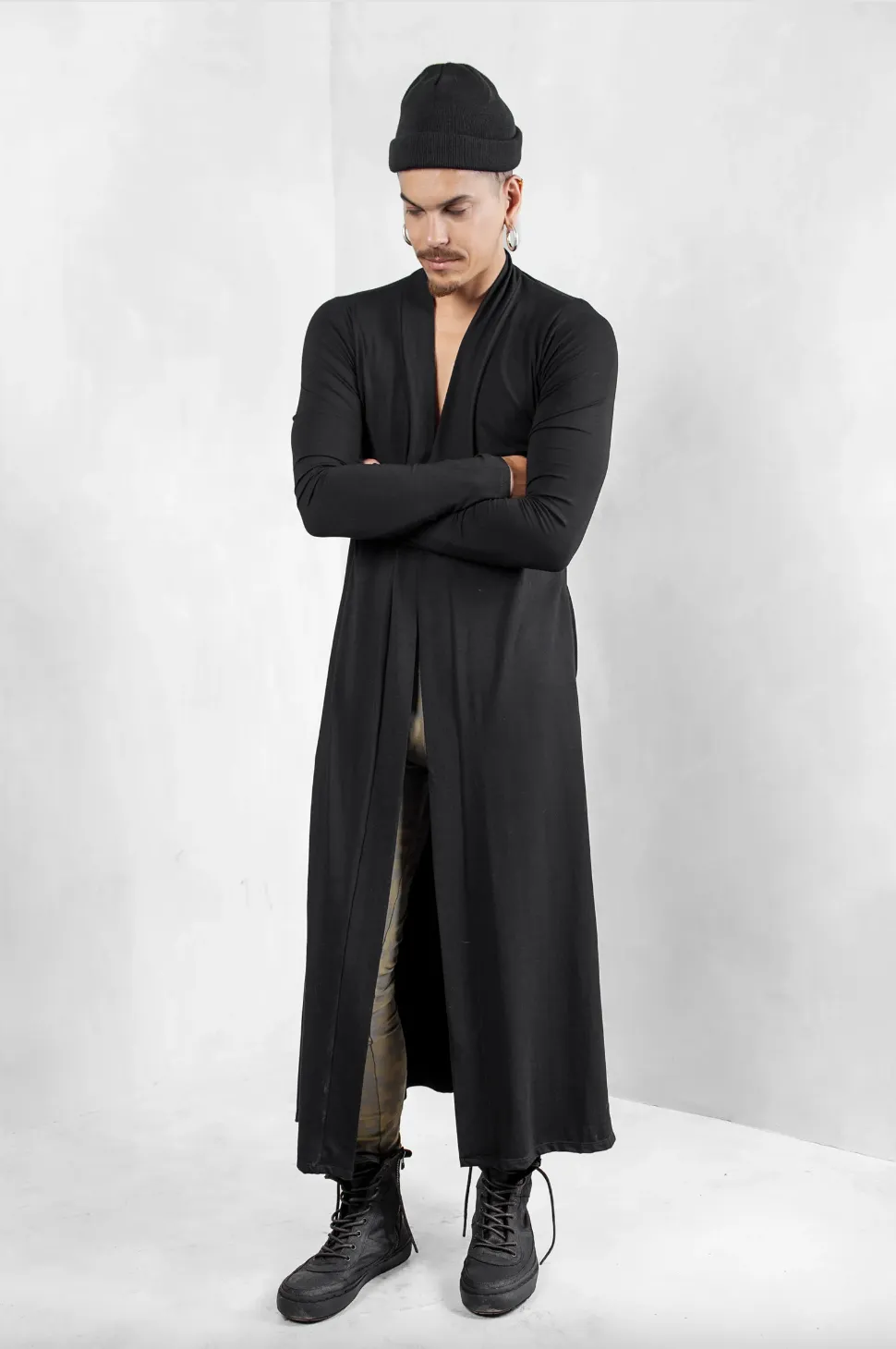 Men's Cardigan Festival Party Outfits Black Blazer Gothic Burning Man Long Sleeves Cardigan Kimono