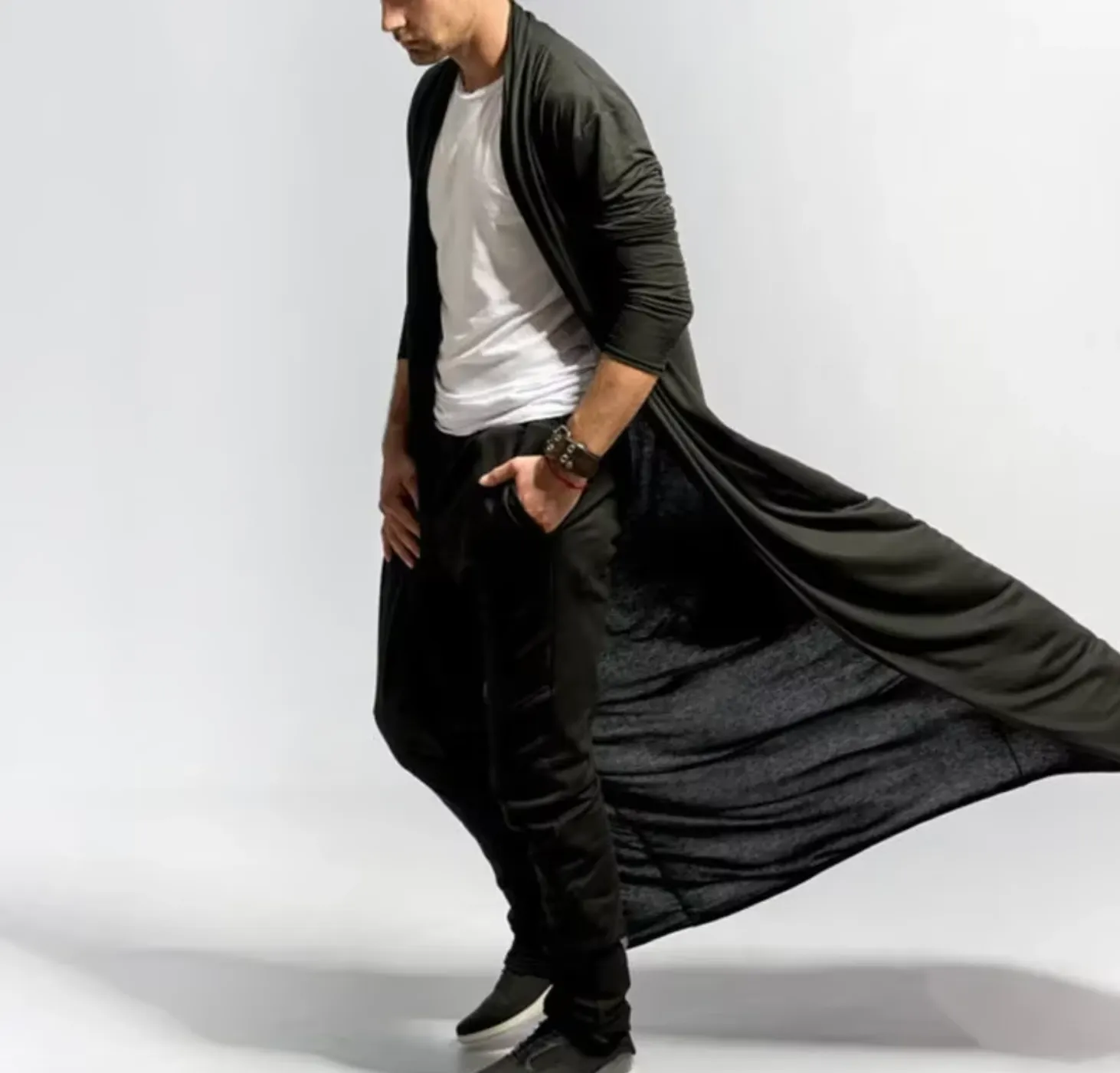 Men's Cardigan Festival Party Outfits Black Blazer Gothic Burning Man Long Sleeves Cardigan Kimono