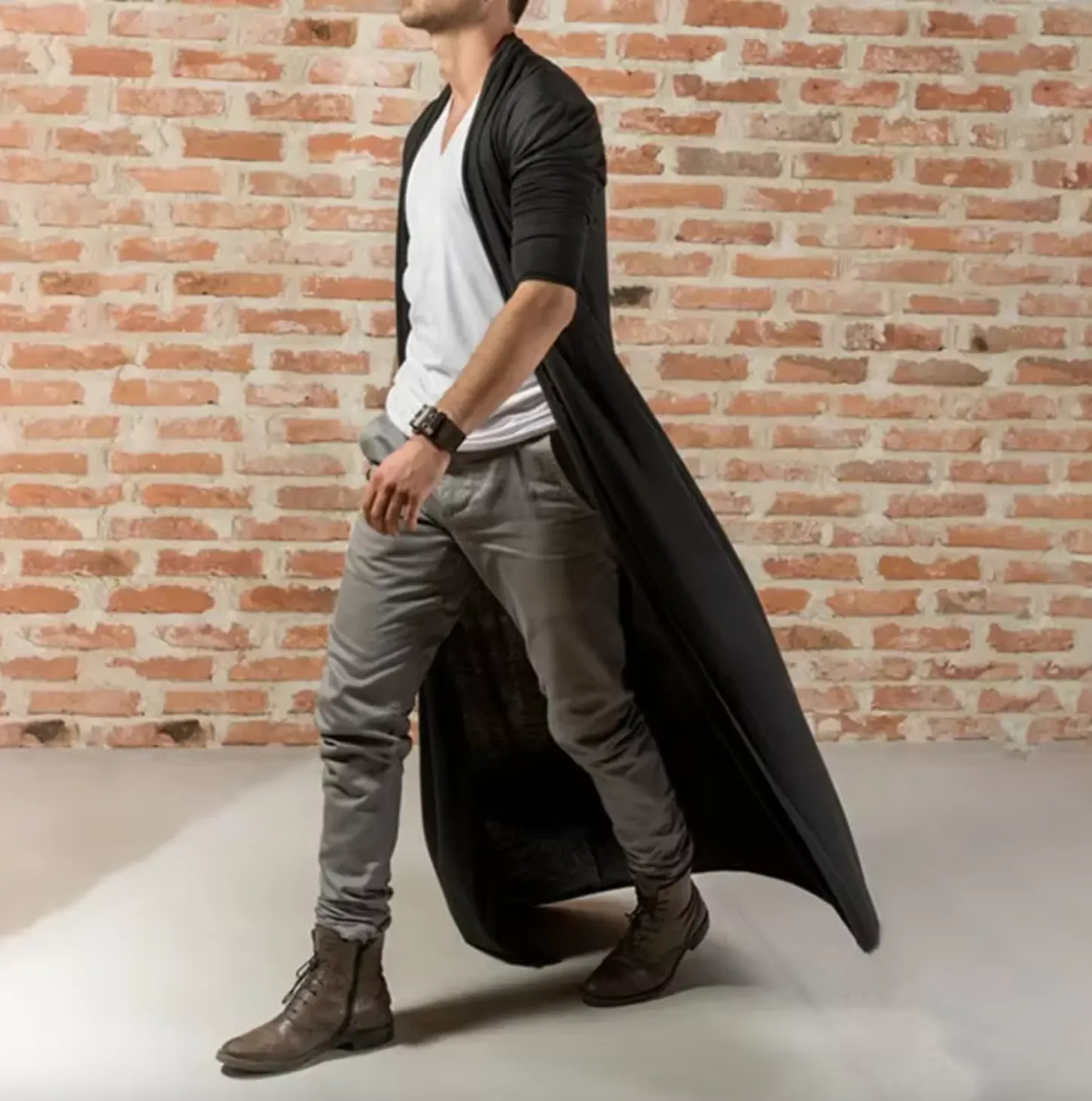 Men's Cardigan Festival Party Outfits Black Blazer Gothic Burning Man Long Sleeves Cardigan Kimono
