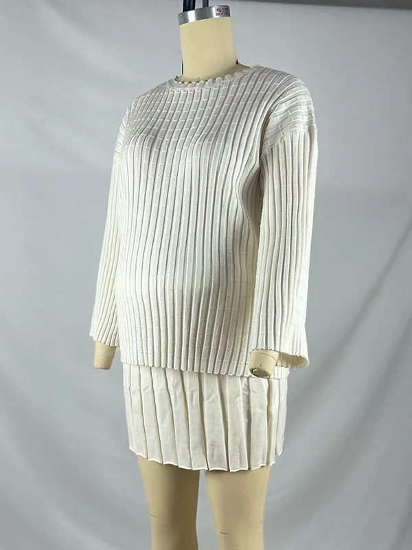 Momyknows Oversized Flare Sleeve Sweater And Pleated Mini Skirt Knit Two Piece Set Elegant Daily Going Out Maternity Baby Shower Mini Dress