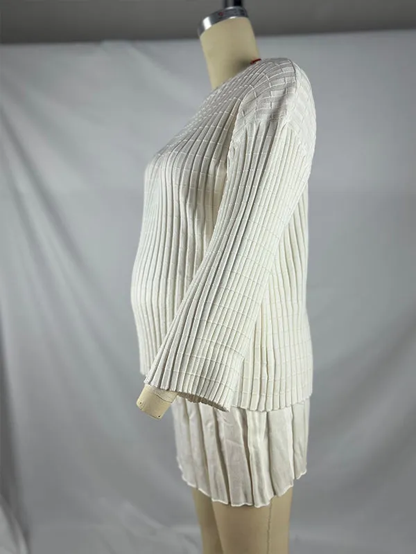 Momyknows Oversized Flare Sleeve Sweater And Pleated Mini Skirt Knit Two Piece Set Elegant Daily Going Out Maternity Baby Shower Mini Dress