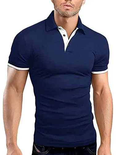 ONCEGALA Men's Cotton Basic Slim Fit Short Sleeve Collared Polo Shirts(Navy,S)