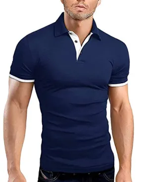 ONCEGALA Men's Cotton Basic Slim Fit Short Sleeve Collared Polo Shirts(Navy,S)