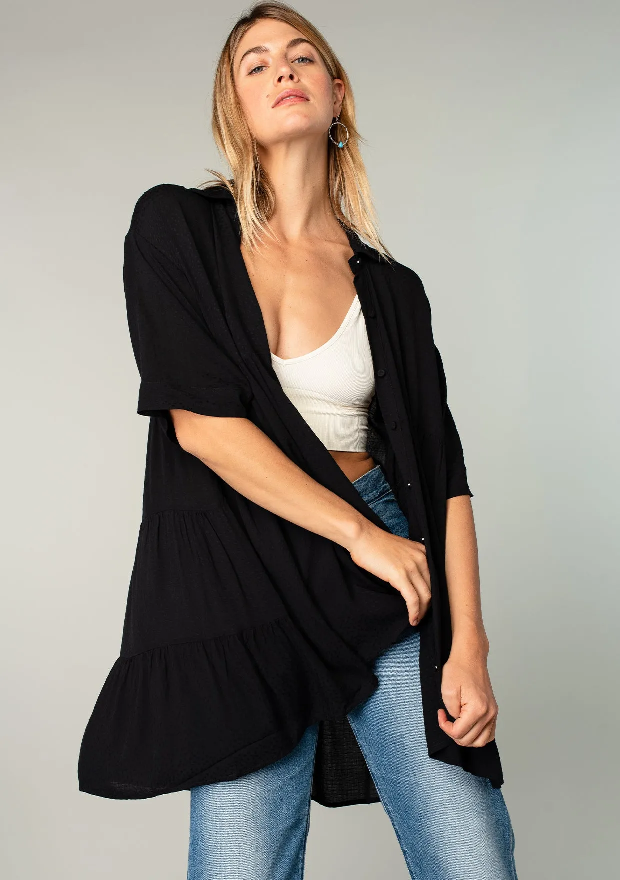 Sheer Bohemian Dot Textured Tunic Top