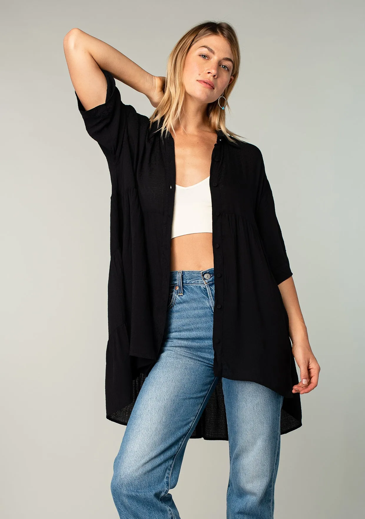 Sheer Bohemian Dot Textured Tunic Top
