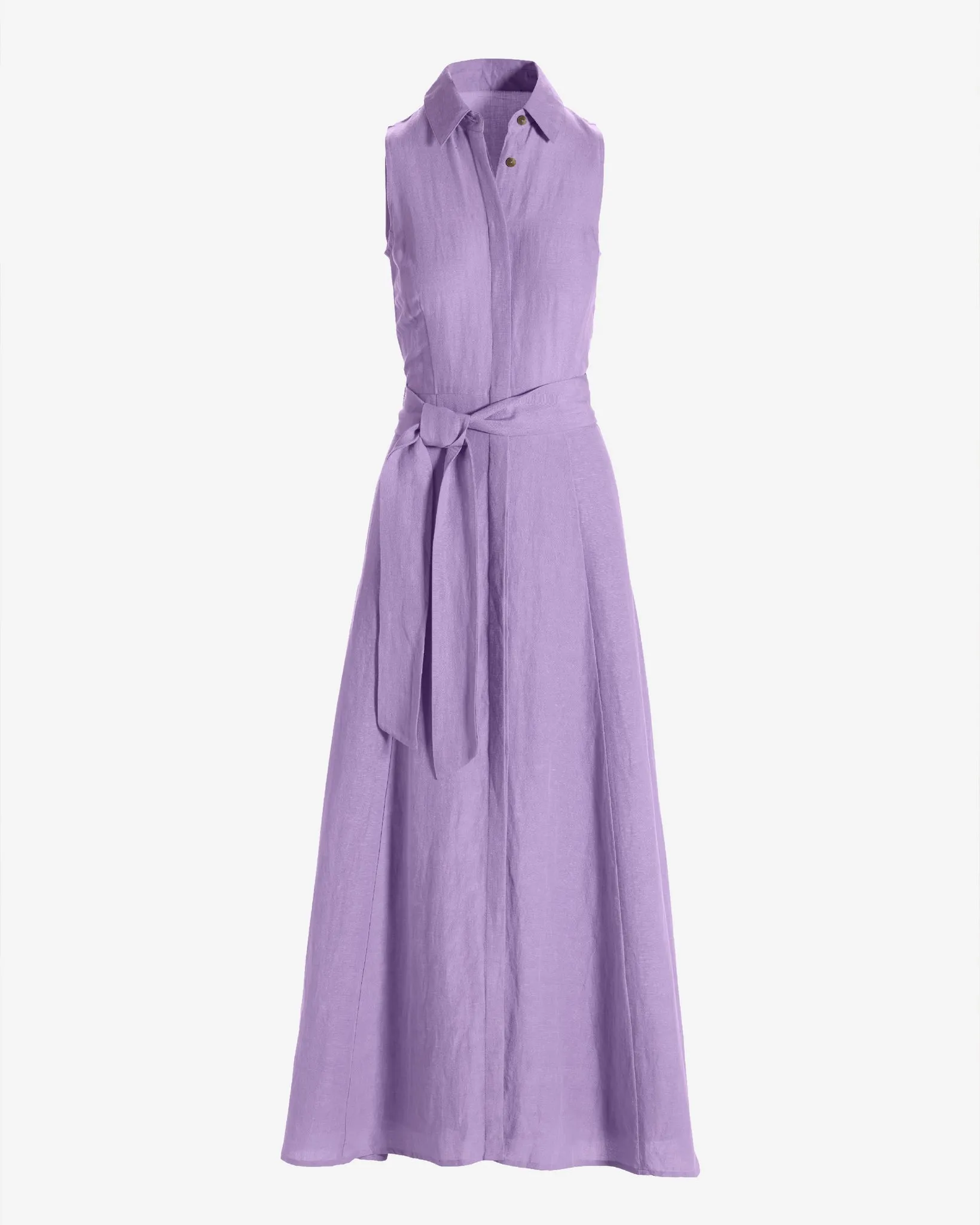Sleeveless Linen Maxi Shirt Dress Lavender