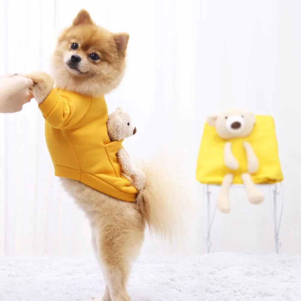 Teddy Bear on My Back Dog Pet Clothes Warm Fleece Puppy Hoodie Coat Winter