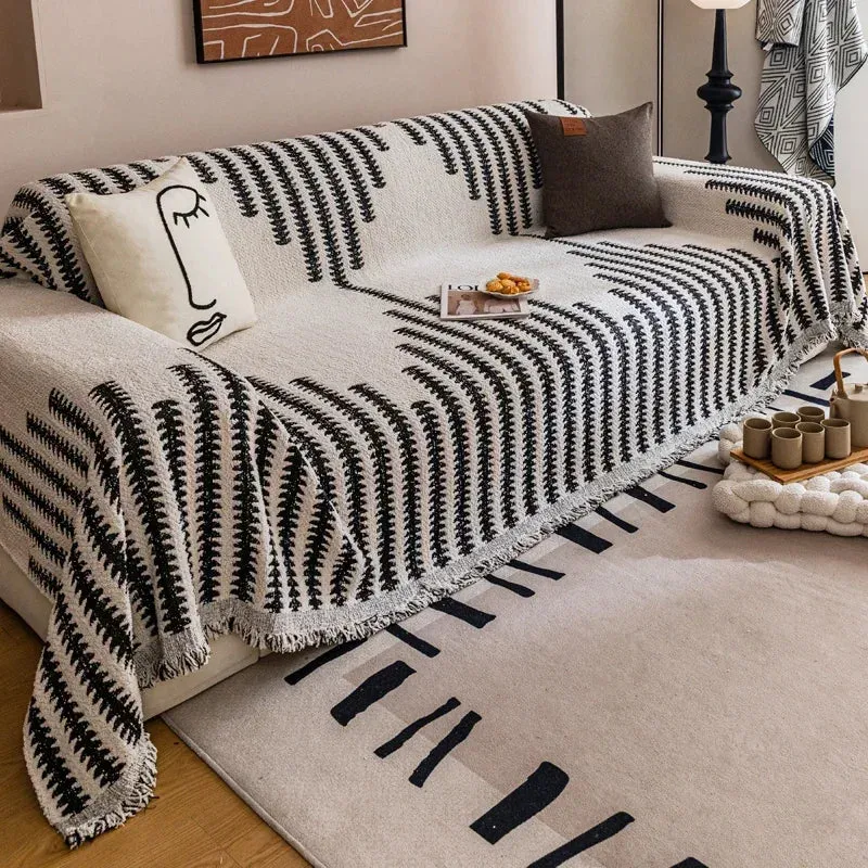 Thicken Chenille Blanket Classic Black Stripe Sofa Blanket Summer Couch Non Slip Blanket Office Nap Shawl Cushion Sofa Covers 담요