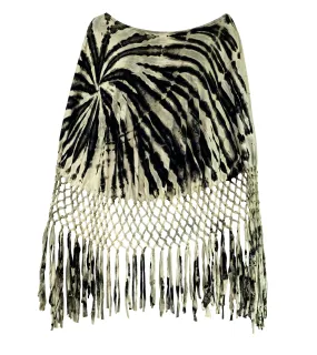Tie Dye Macrame Net Poncho Black & White