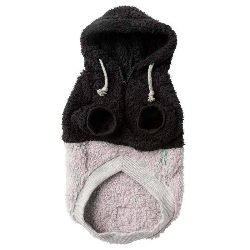 Two-Tone Teddy Hoodie | Black   Grey