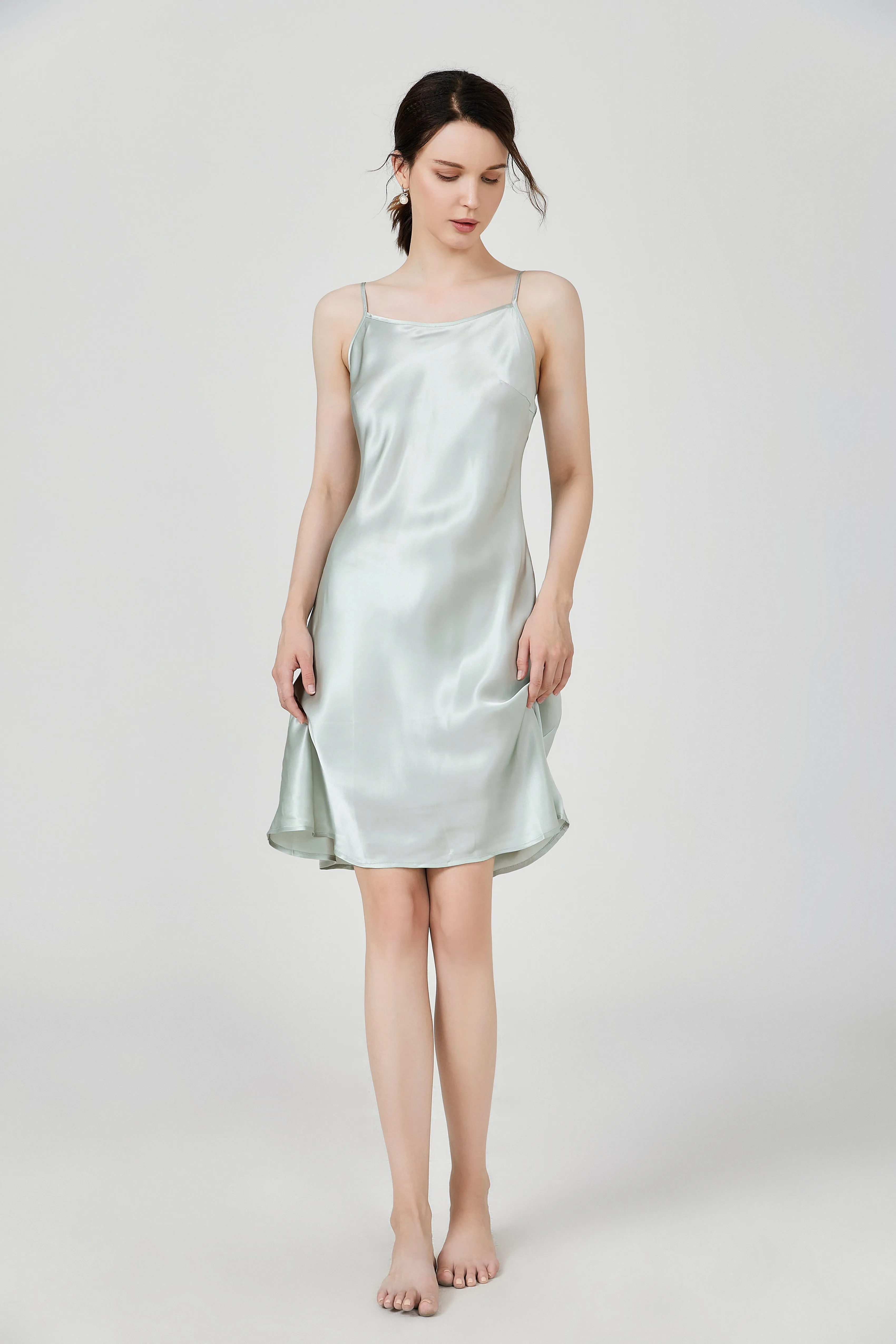 Women Basic Nightgown Silk Silp Dress