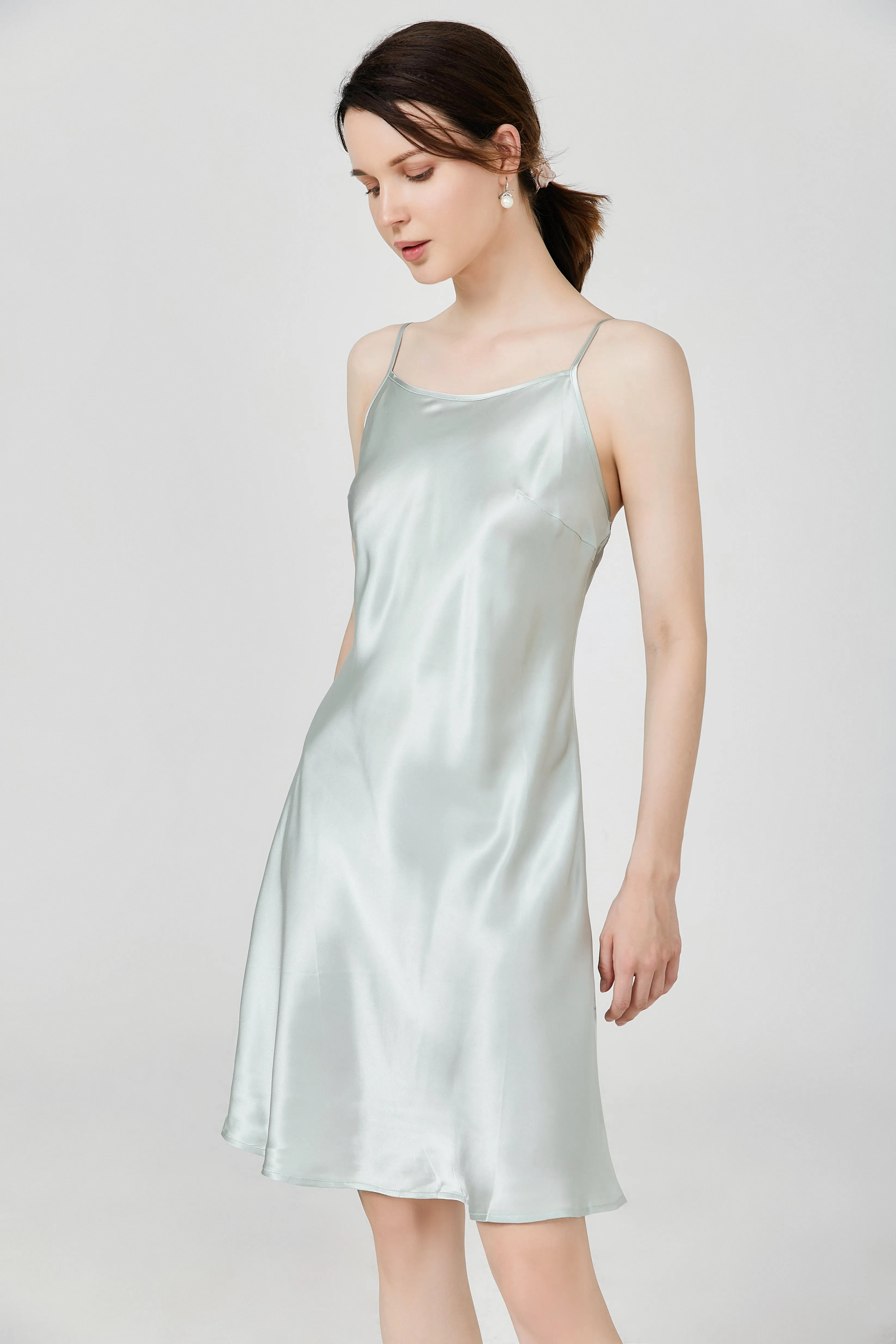 Women Basic Nightgown Silk Silp Dress