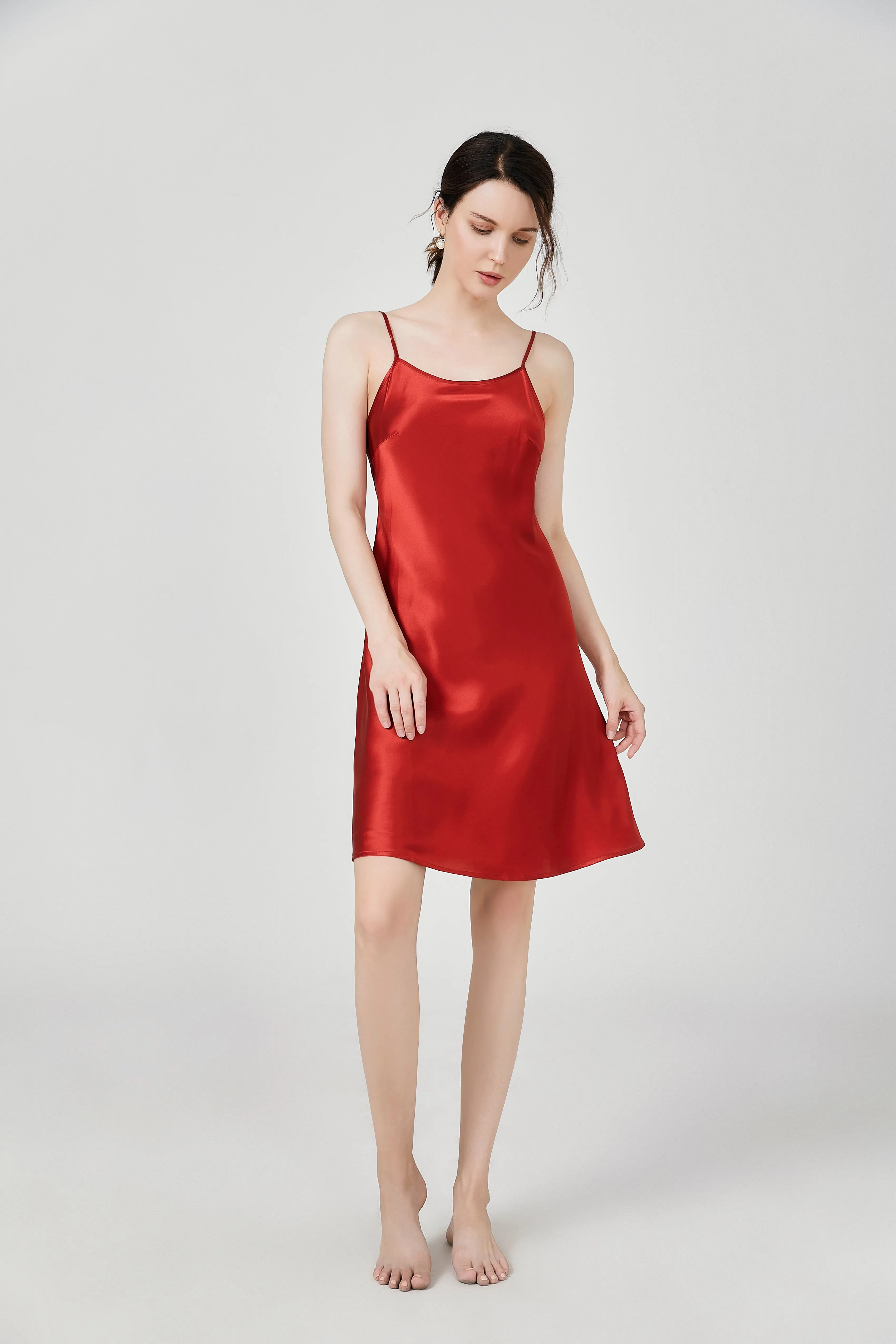 Women Basic Nightgown Silk Silp Dress