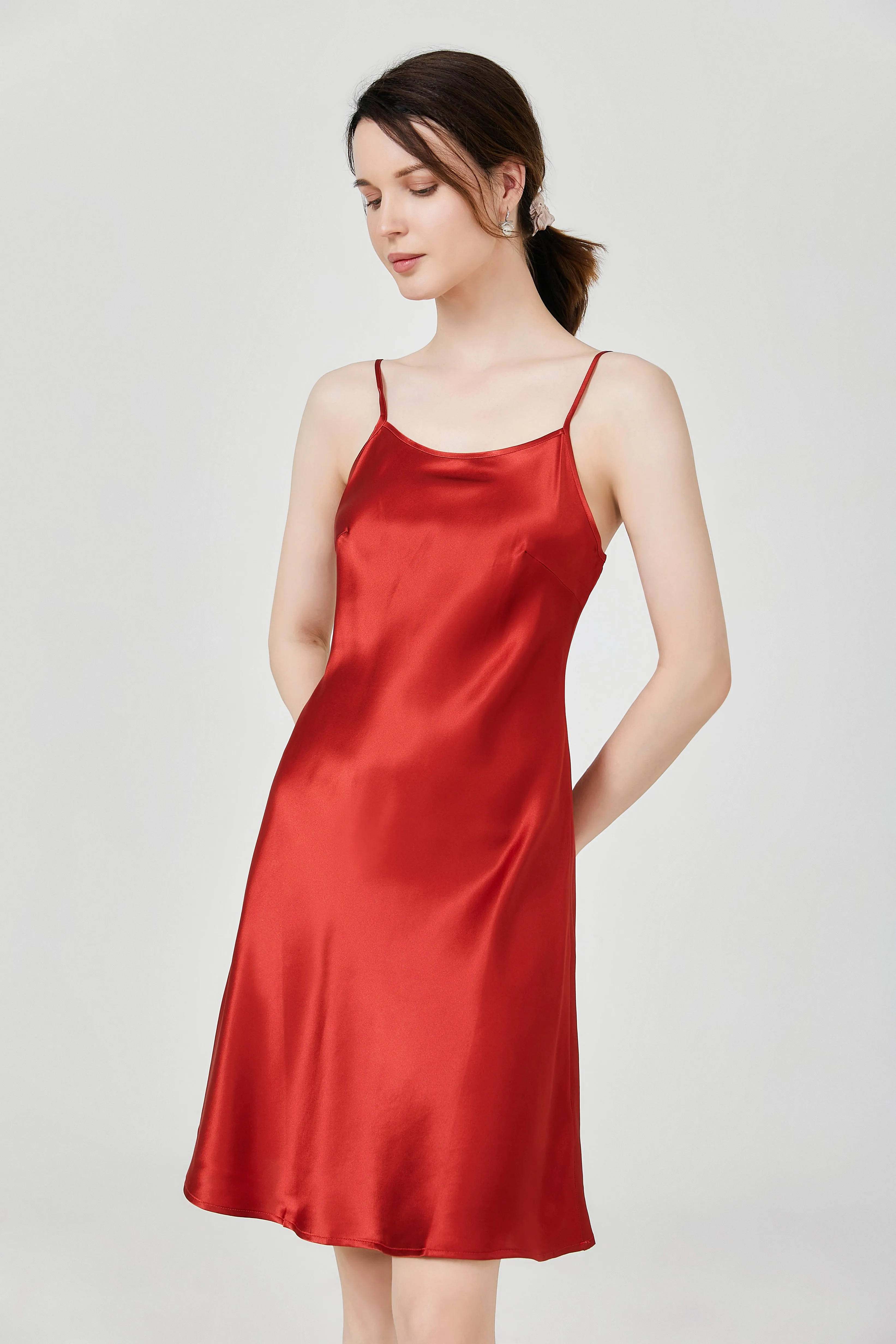 Women Basic Nightgown Silk Silp Dress